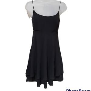 Kay Unger Evening Spaghetti Strap Little Black Dress Mini Tiered Chiffon